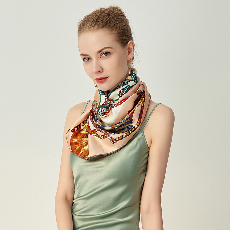 Double sided same color 90cm twill silk square scarf  HA30301 S2