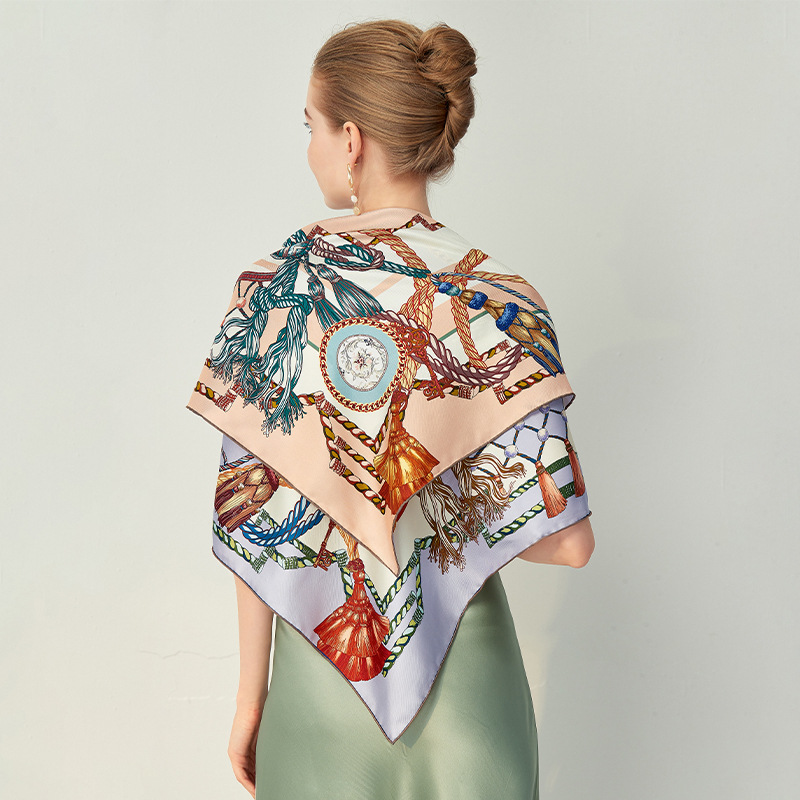 Double sided same color 90cm twill silk square scarf  HA30301 S2