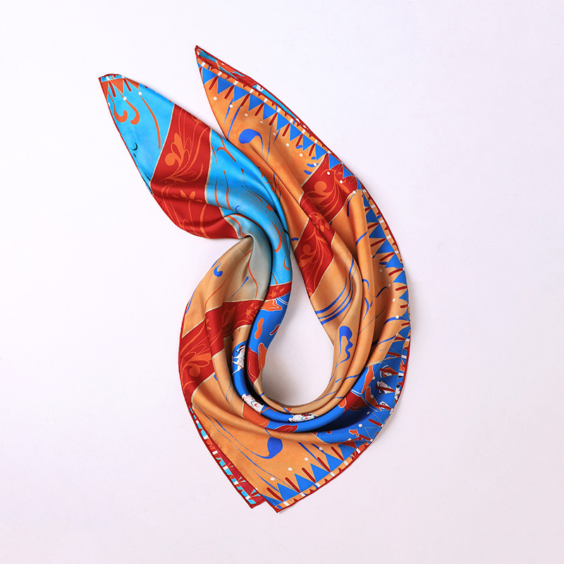 Double-sided different-color square scarf yellow sand blue sea S16