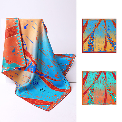 Double-sided different-color square scarf yellow sand blue sea S16