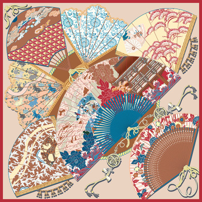  Double-sided printed silk scarf square dance shirt singing fan AA01844 S19