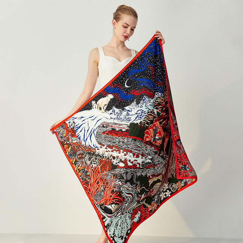 Printed twill silk scarf S15
