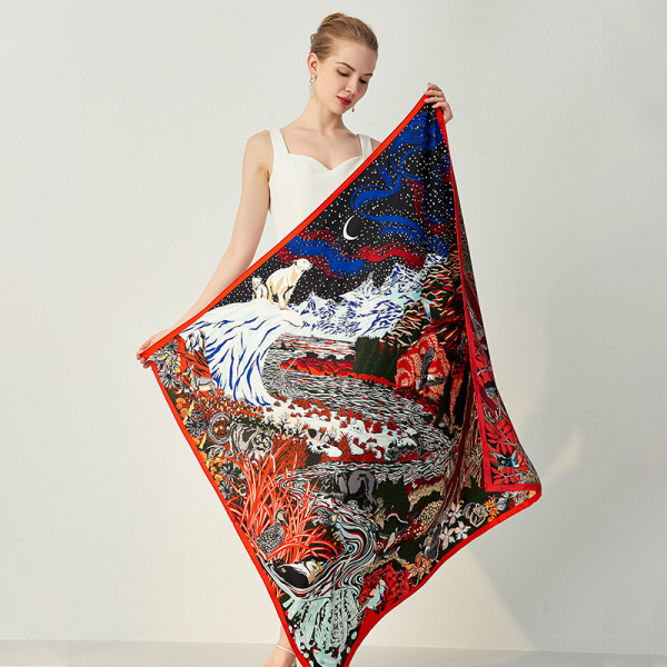 Printed twill silk scarf S15