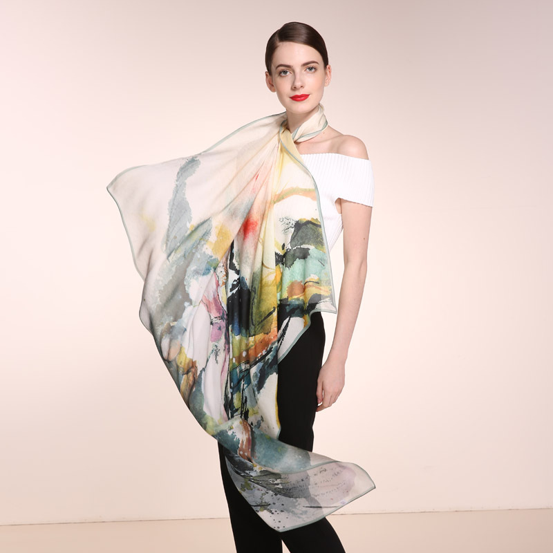 Chinese style classical ink painting gauze shawl S60