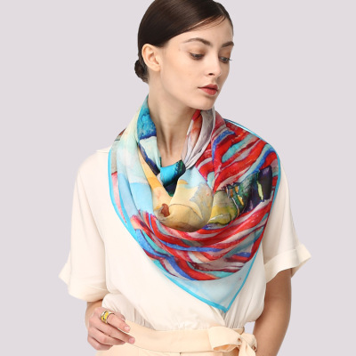 Decorative oil painting inkjet georgette silk square scarf for ladies S56