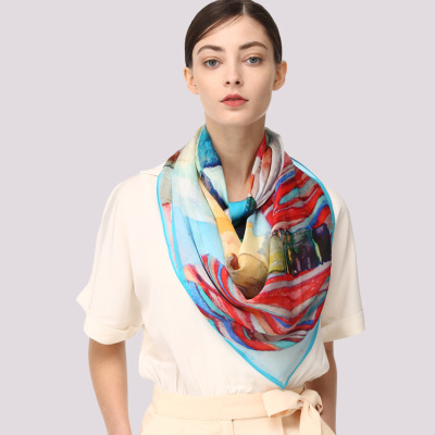 Decorative oil painting inkjet georgette silk square scarf for ladies S56
