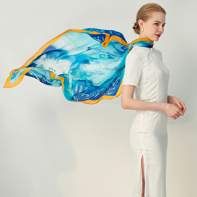 Fantasy fairyland oil painting blue silk scarf mulberry silk scarf S49