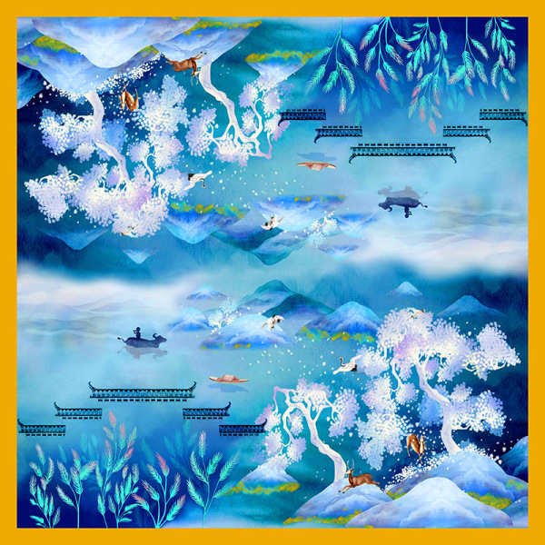 Fantasy fairyland oil painting blue silk scarf mulberry silk scarf S49