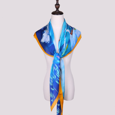 Fantasy fairyland oil painting blue silk scarf mulberry silk scarf S49