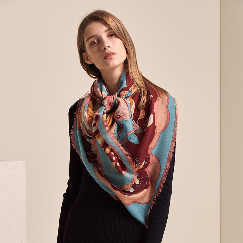 Hand-printed scarf twill pure wool S122