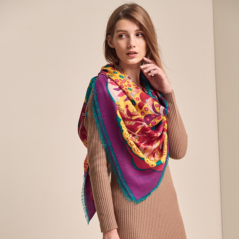 Hand-printed scarf twill pure wool S122