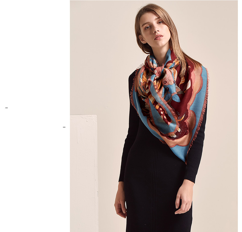 Hand-printed scarf twill pure wool S122