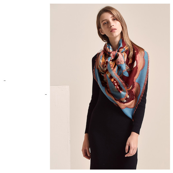 Hand-printed scarf twill pure wool S122