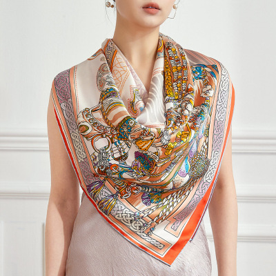 Large shawl double-sided printed silk scarf S136