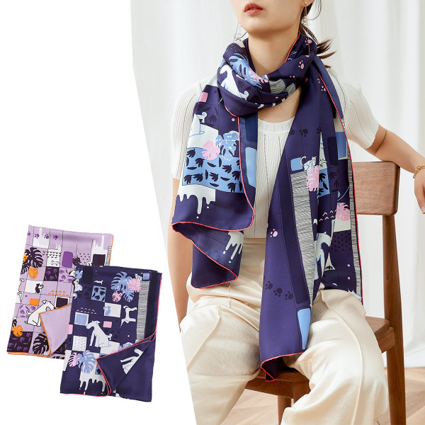 Twill silk abstract long scarf high-end silk gift S138