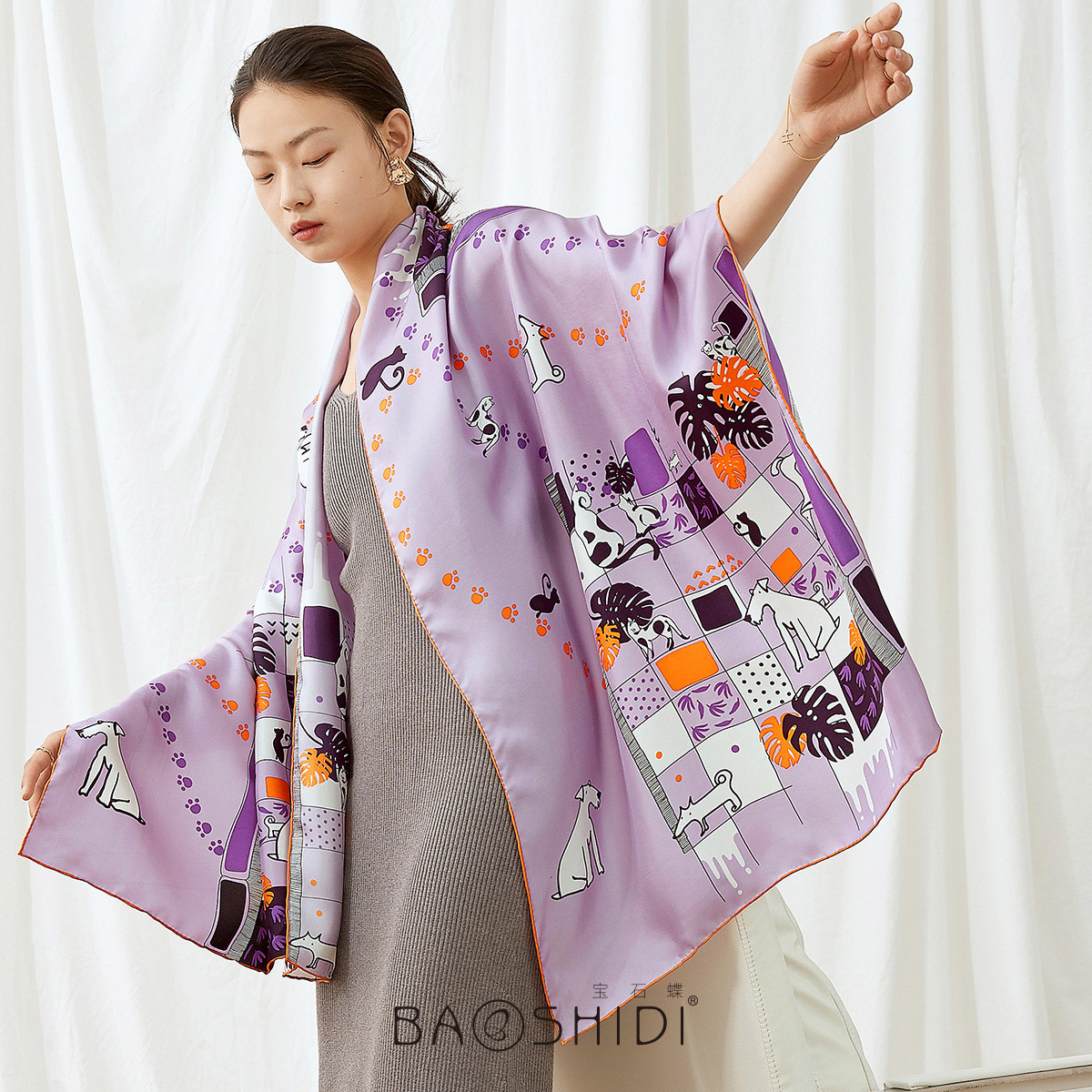 Twill silk abstract long scarf high-end silk gift S138