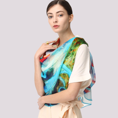 Decorative oil painting ladies silk square scarf S148
