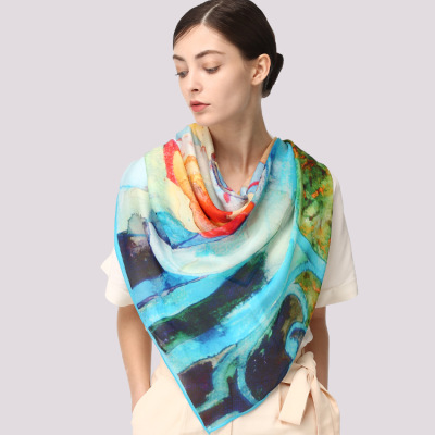 Decorative oil painting ladies silk square scarf S148